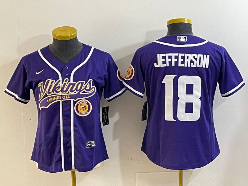 Women Minnesota Vikings 18 Jefferson Purple Joint Name 2024 Nike Limited NFL Jersey style 2